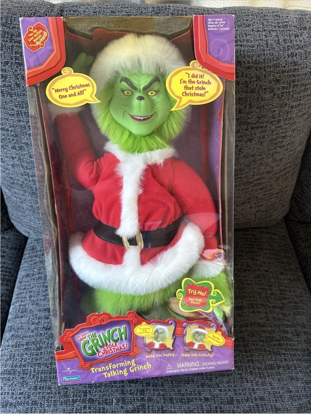 Dr Suess How The Grinch Stole Christmas Transforming Talking Plush Doll 2000 NEW